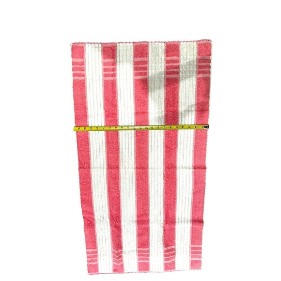 Vtg CONE Pink White Gold Stripe Textured Bath Towel Embroidered Edge Barbie Core - Picture 5 of 5